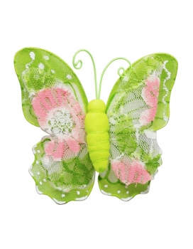 Schmetterling Strumpf/Spitze grün/rosa auf Clip